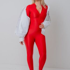 Zip Front Spandex Long Sleeve Turtleneck Unitard - Image 6