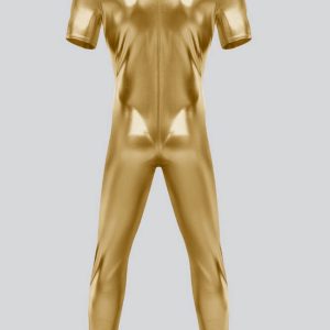 Mens Short Sleeve Futuristic Shiny Metallic Unitard - Image 5