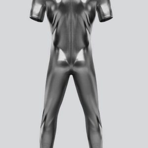Mens Short Sleeve Futuristic Shiny Metallic Unitard - Image 29