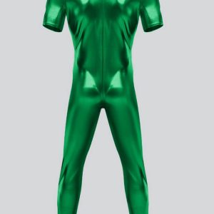Mens Short Sleeve Futuristic Shiny Metallic Unitard - Image 8