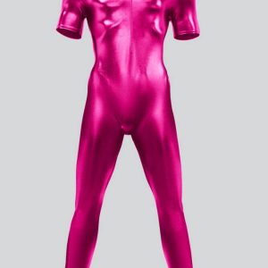 Mens Short Sleeve Futuristic Shiny Metallic Unitard - Image 10