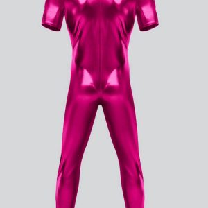 Mens Short Sleeve Futuristic Shiny Metallic Unitard - Image 11