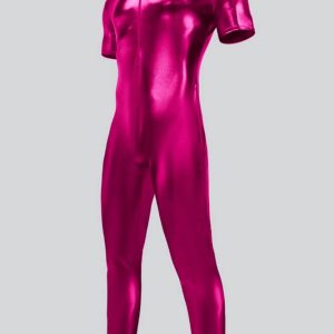 Mens Short Sleeve Futuristic Shiny Metallic Unitard - Image 12