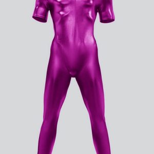 Mens Short Sleeve Futuristic Shiny Metallic Unitard - Image 19