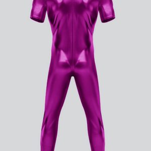 Mens Short Sleeve Futuristic Shiny Metallic Unitard - Image 20