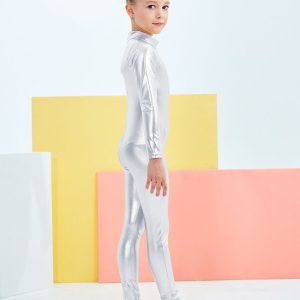 Speerise Girls Shiny Metallic Long Sleeve Unitard - Image 3