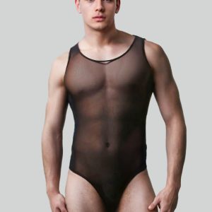 Mens See Through Mesh Sleeveless Leotard - Image 2