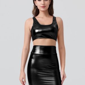 Shiny Metallic Tops & Pencil Skirt Set - Image 4
