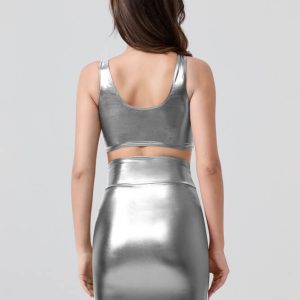 Shiny Metallic Tops & Pencil Skirt Set - Image 55