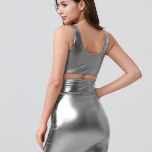 Shiny Metallic Tops & Pencil Skirt Set - Image 52