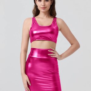 Shiny Metallic Tops & Pencil Skirt Set - Image 26