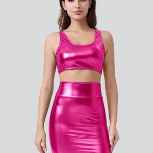Shiny Metallic Tops & Pencil Skirt Set - Image 29