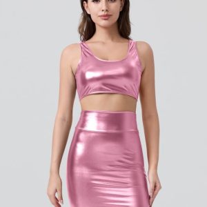 Shiny Metallic Tops & Pencil Skirt Set - Image 34