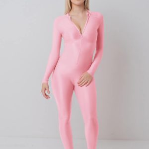 Zip Front Spandex Long Sleeve Turtleneck Unitard - Image 34