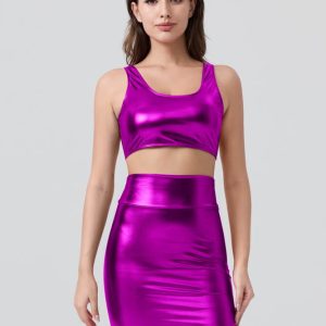 Shiny Metallic Tops & Pencil Skirt Set - Image 44
