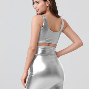 Shiny Metallic Tops & Pencil Skirt Set - Image 12