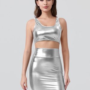 Shiny Metallic Tops & Pencil Skirt Set - Image 14